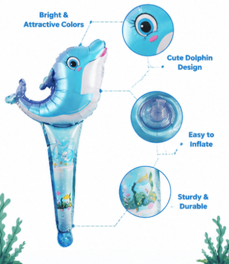 Dolphin Inflatable Balloon Stick for Kids | Party & Outdoor Fun
