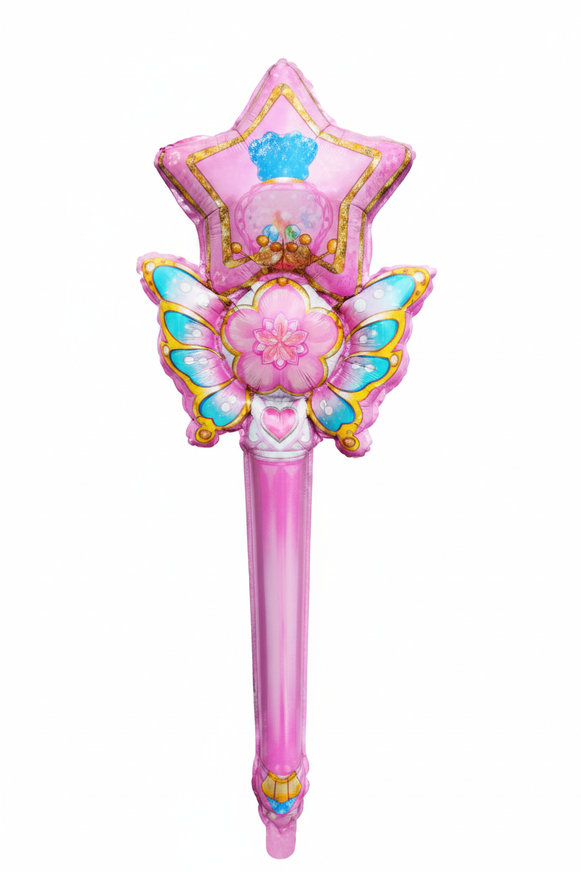Princess Magic Wand Balloon - pink foil balloon with star top and butterfly wings